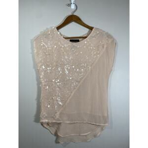 Corey Lynn Calter Anthropologie Womens XS Pink‎ Sequin Layered Cap Sleeve Blouse